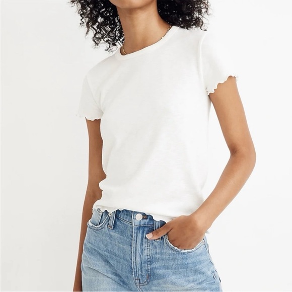 Madewell Tops - Madewell white scalloped cotton t shirt